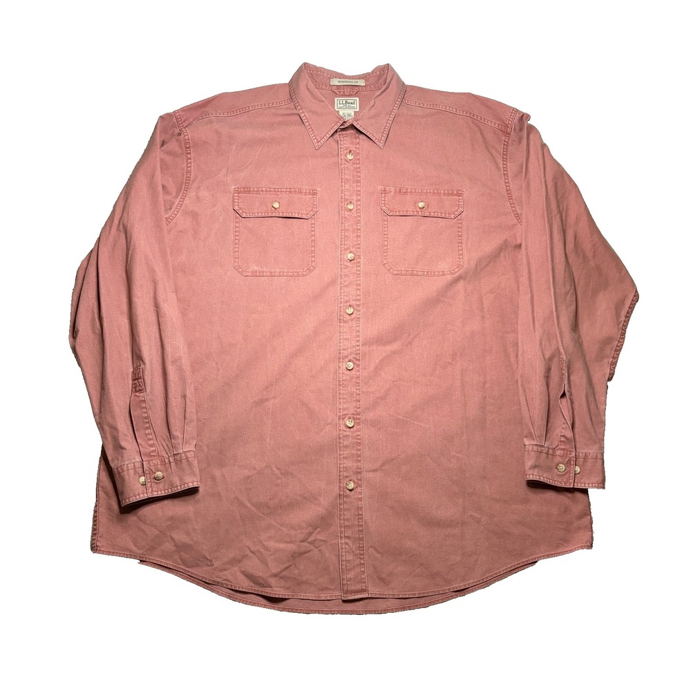 LL Bean Sunwashed Canvas Shirt Mens 2XL Tall Red Long Sleeve Outdoor Button Up